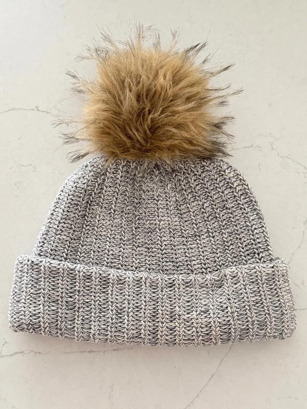 Love Your Melon Gray Knit Beanie with Tan Pom